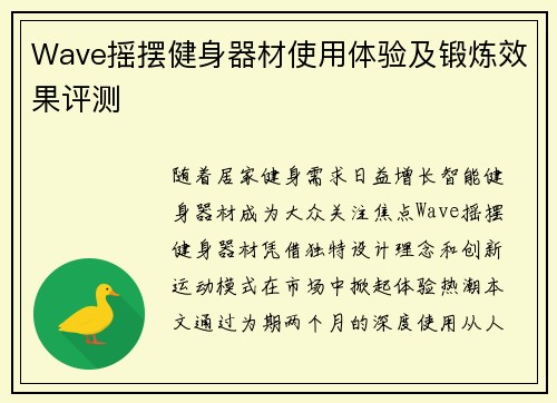 Wave摇摆健身器材使用体验及锻炼效果评测