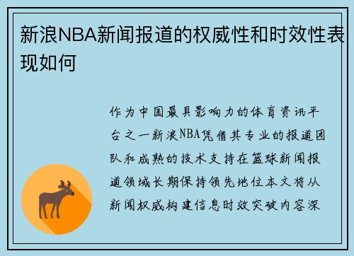 新浪NBA新闻报道的权威性和时效性表现如何